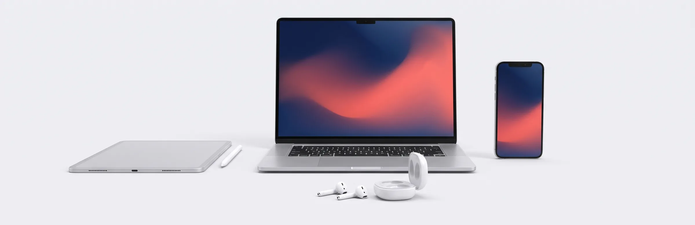 A laptop, tablet, smartphone and wireless earbuds from the Tech Depot range