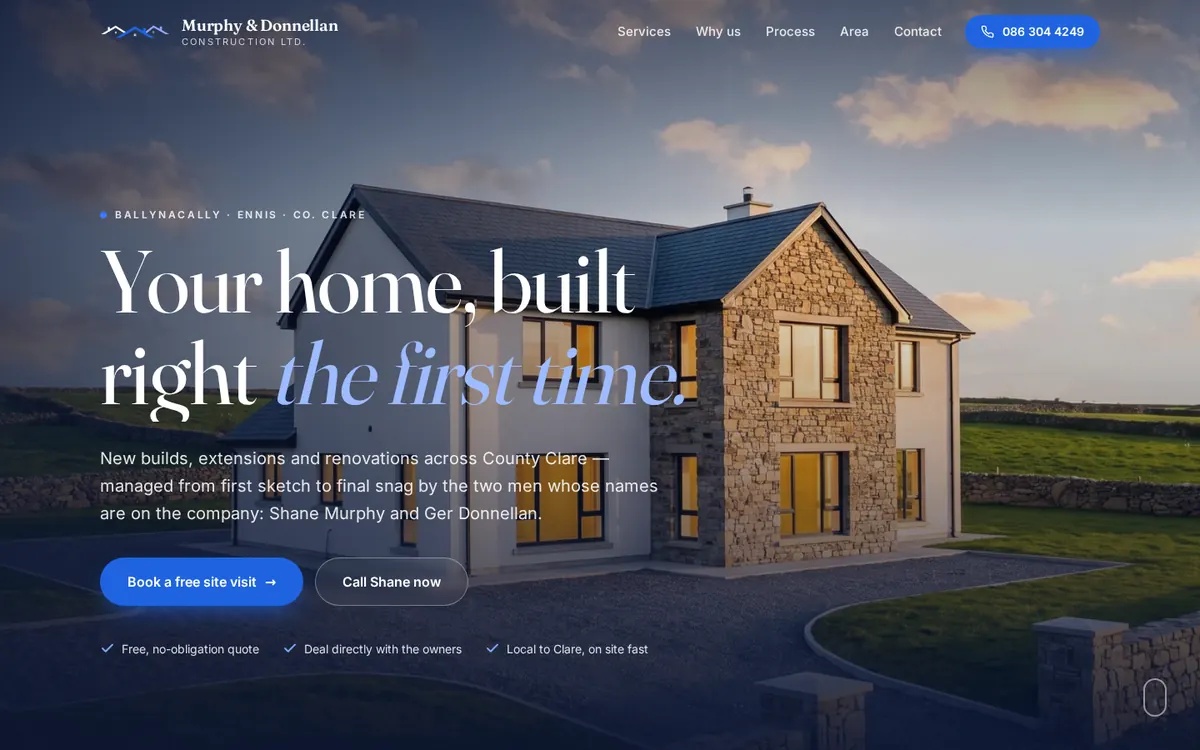 Murphy & Donnellan Construction website, built by Tech Depot